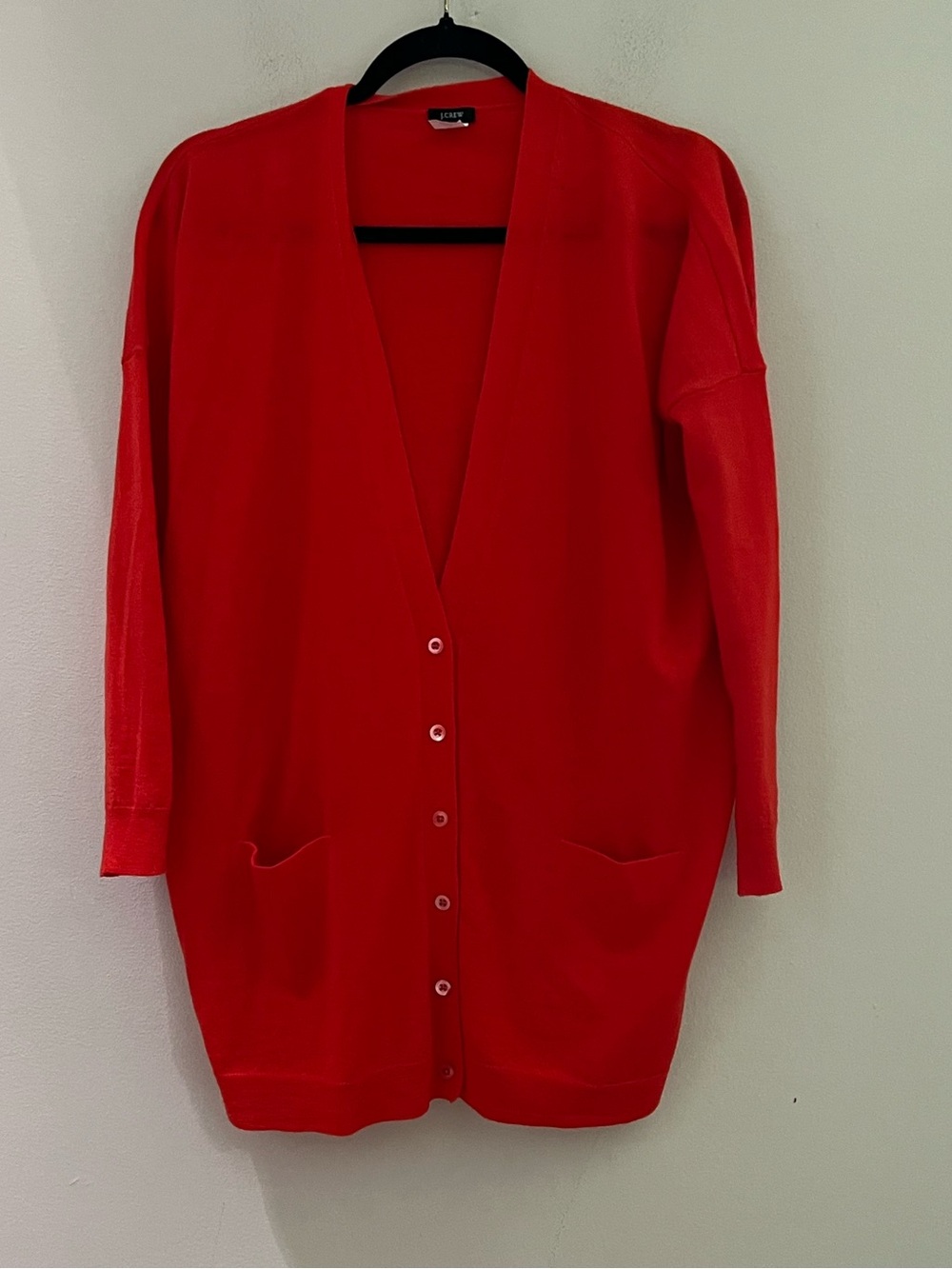 J. Crew Bright Red Long Button-Front Cardigan